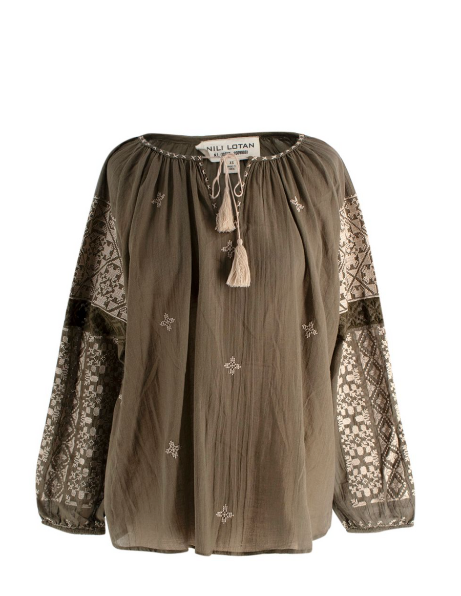 Nili Lotan Khaki Cotton Blouse