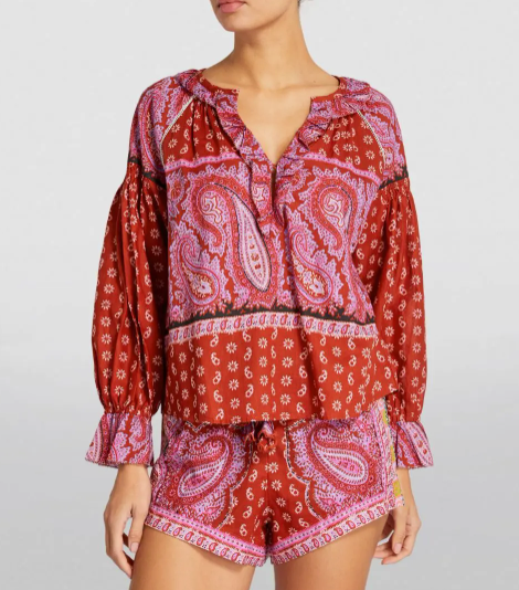 Botech Kaleido Ruffled Cotton-Linen Tunic Top