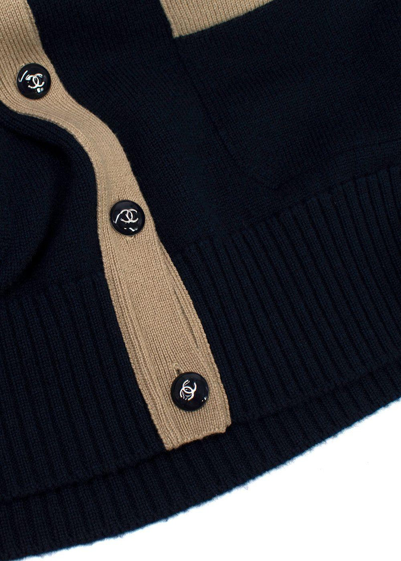 Chanel Contrast Trim Navy Cashmere Longline Cardigan