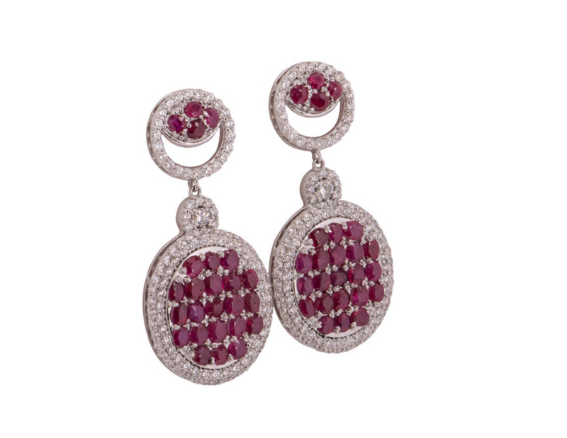 Bespoke Ruby & Diamond Set White Gold Drop Earrings