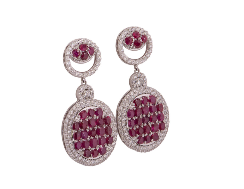 Bespoke Ruby & Diamond Set White Gold Drop Earrings