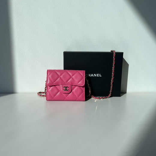 Pink Caviar Quilted Mini Wallet On Chain