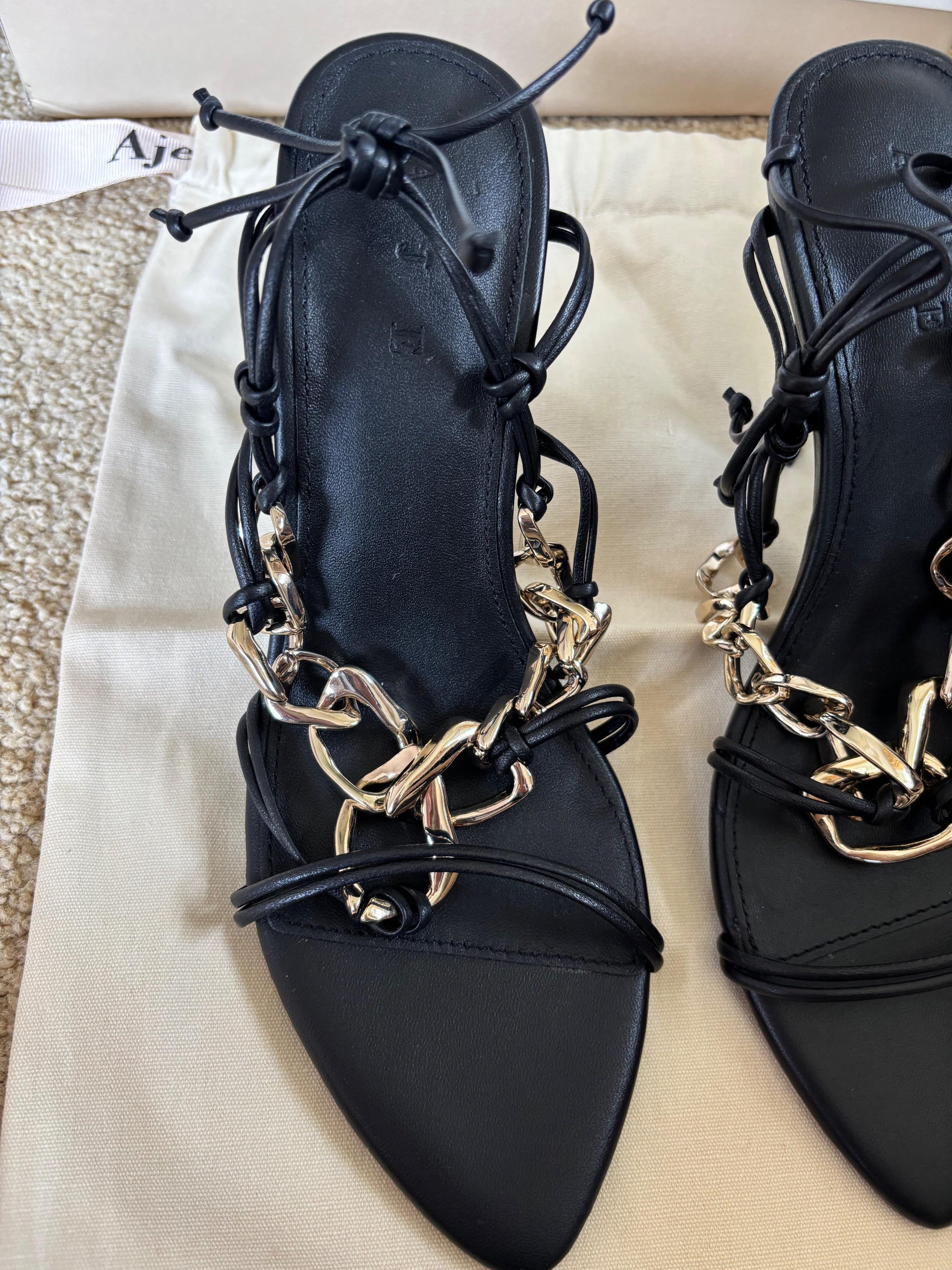 Chain Embellished Black Sandals