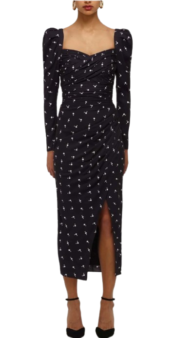 Self Portrait Black Polka Dot Midi Dress