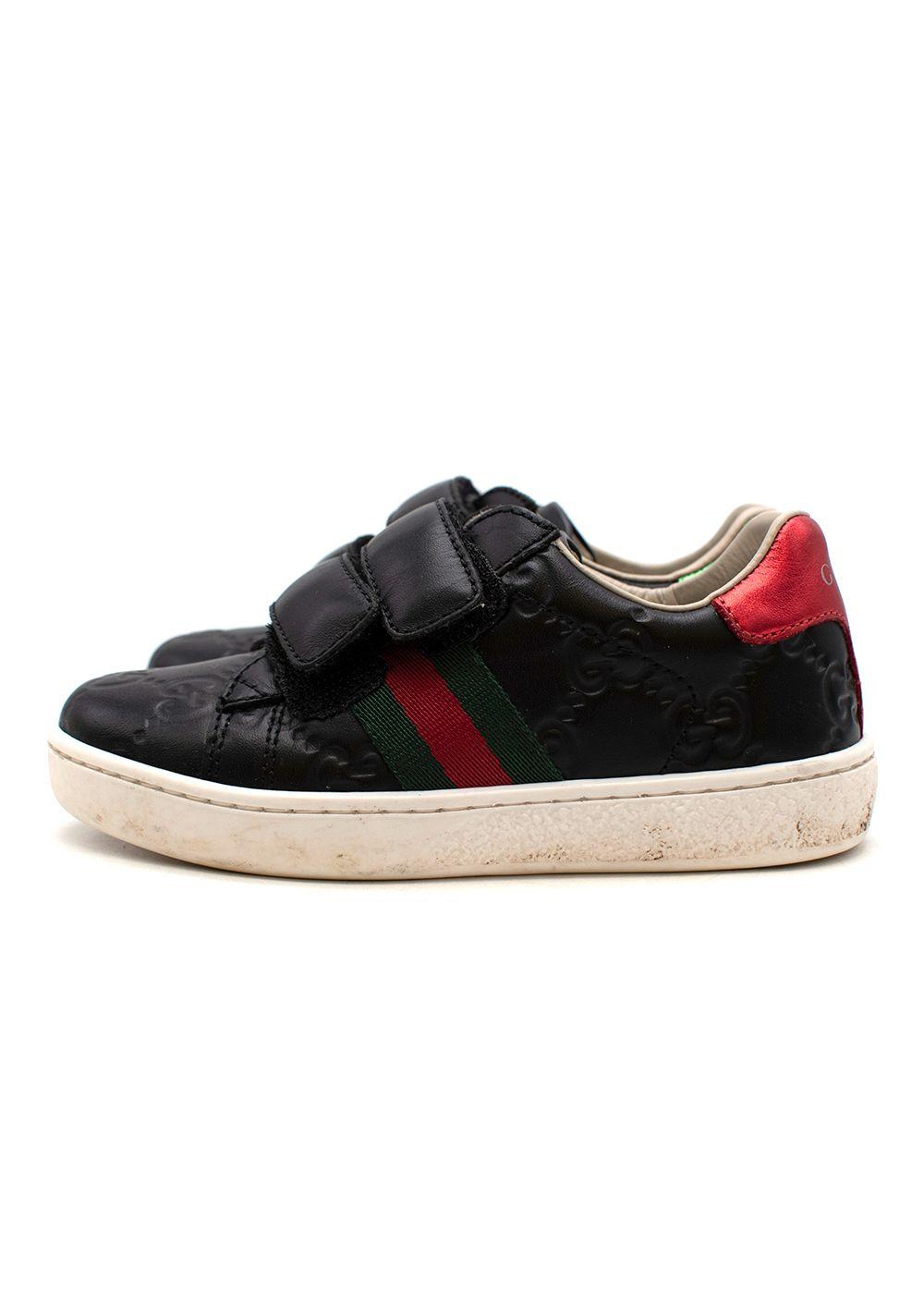 Black GG embossed leather Ace trainers