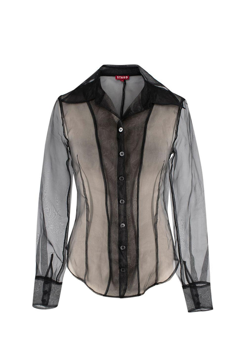 Staud Black Sheer Organza Hendrix Shirt and Bralette