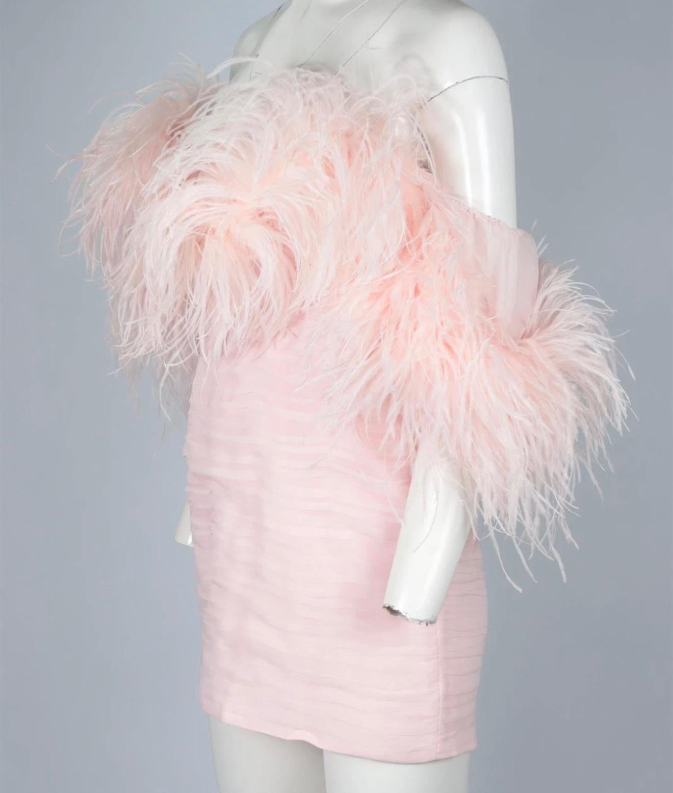 Pink Feather And Silk Mini Dress