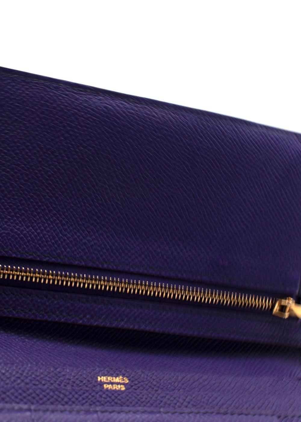 Hermes Purple Bearn Wallet with Gold Hardware