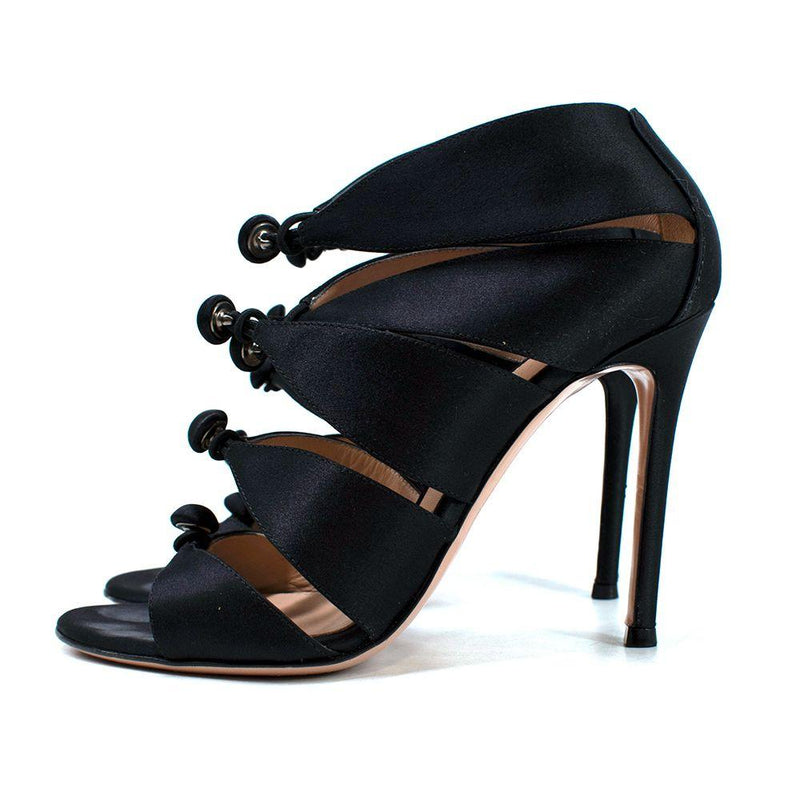 Gianvito Rossi Black Satin Buttoned Heels