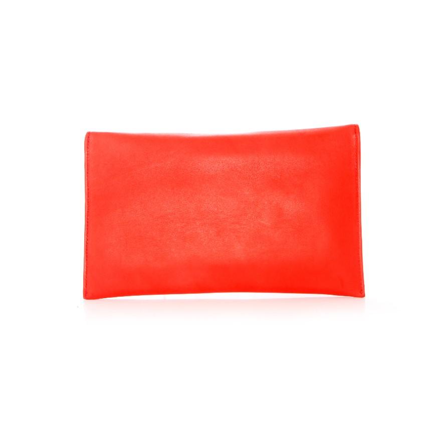 Maison Du Posh Red Leather Swarovski Knuckle Clutch