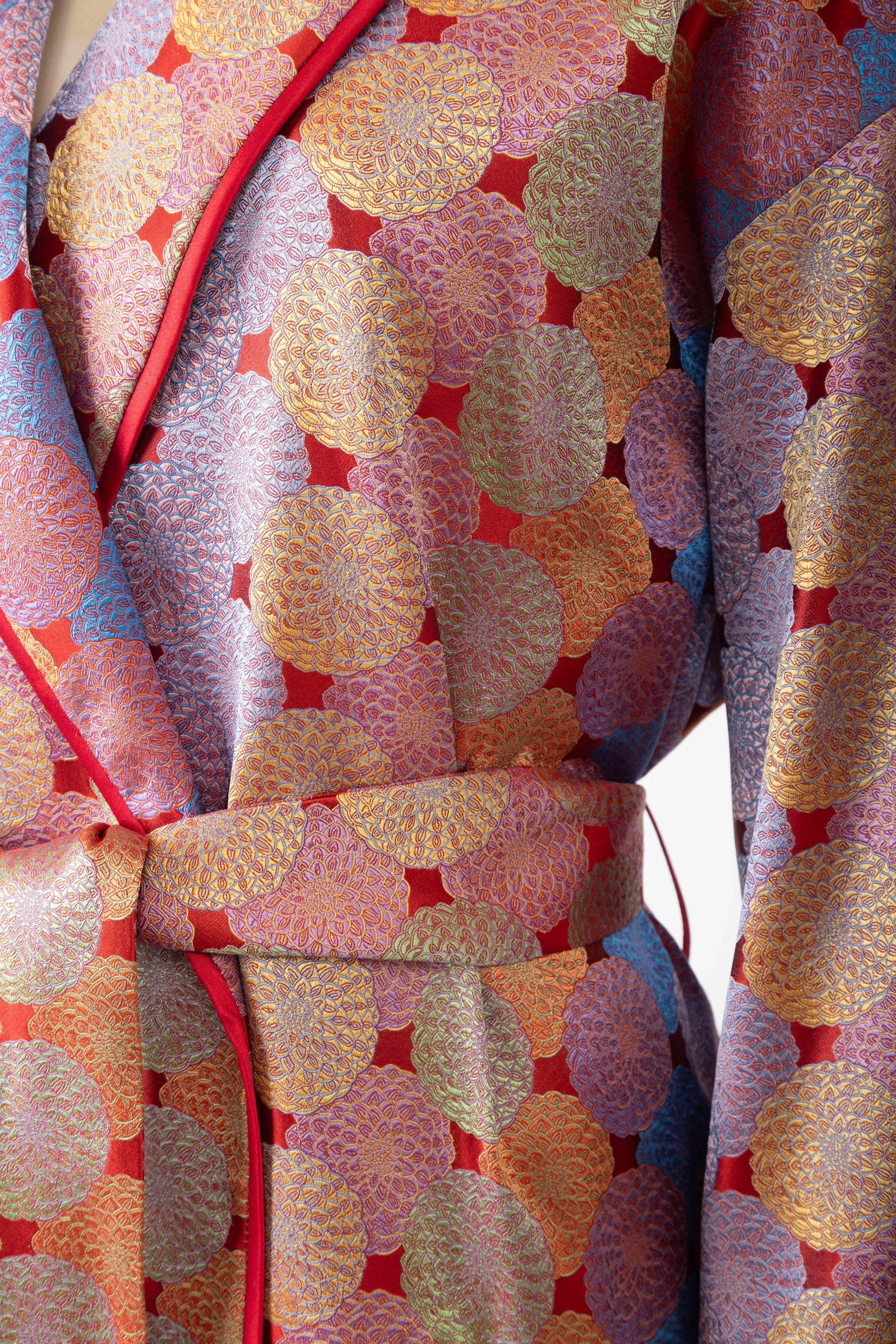 Daniel Hanson Red Dahlia Silk Jacquard Robe