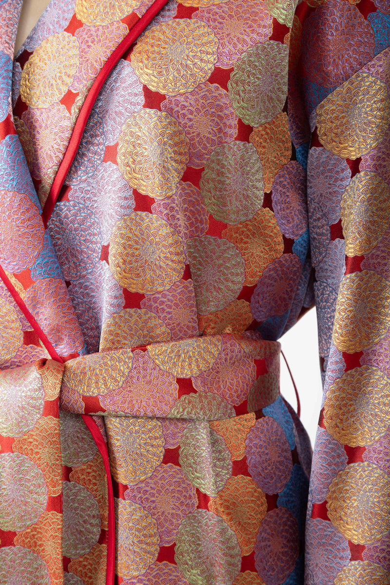 Daniel Hanson Red Dahlia Silk Jacquard Robe