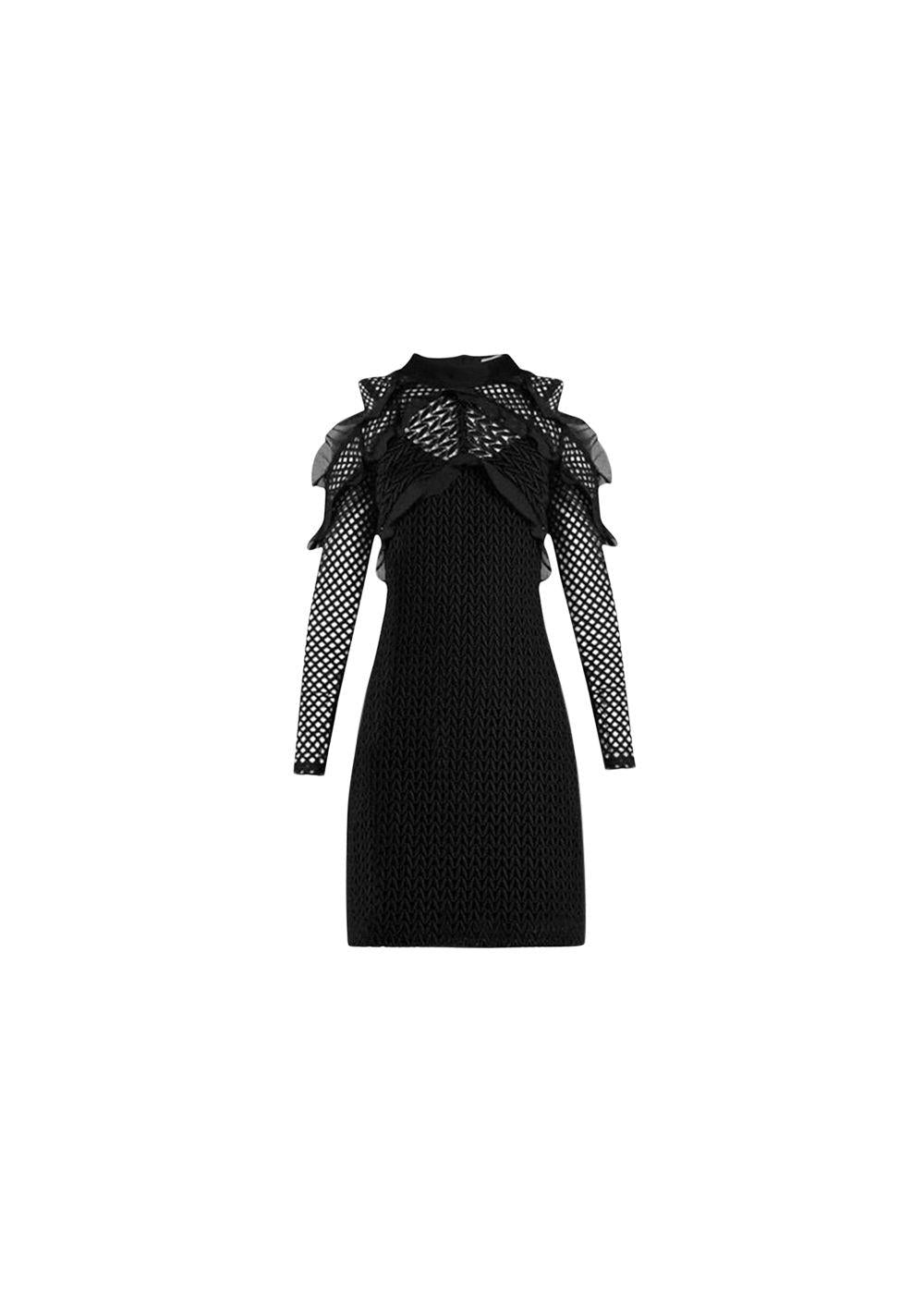 black lace embroidery cold-shoulder dress