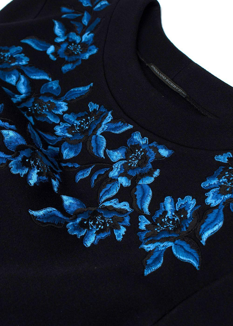 Ermanno Scervino Blue Floral Embroidered Sweatshirt