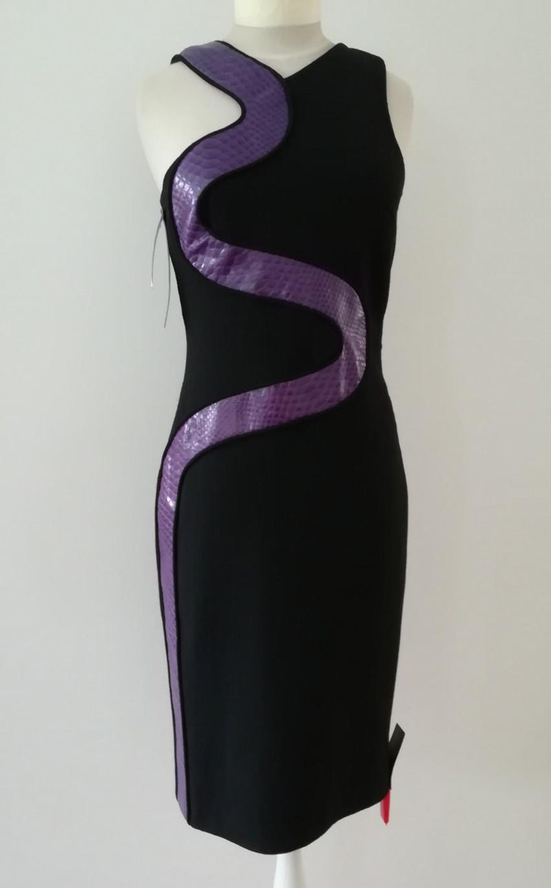 Versace Snakeskin-Panel Black Wool Dress