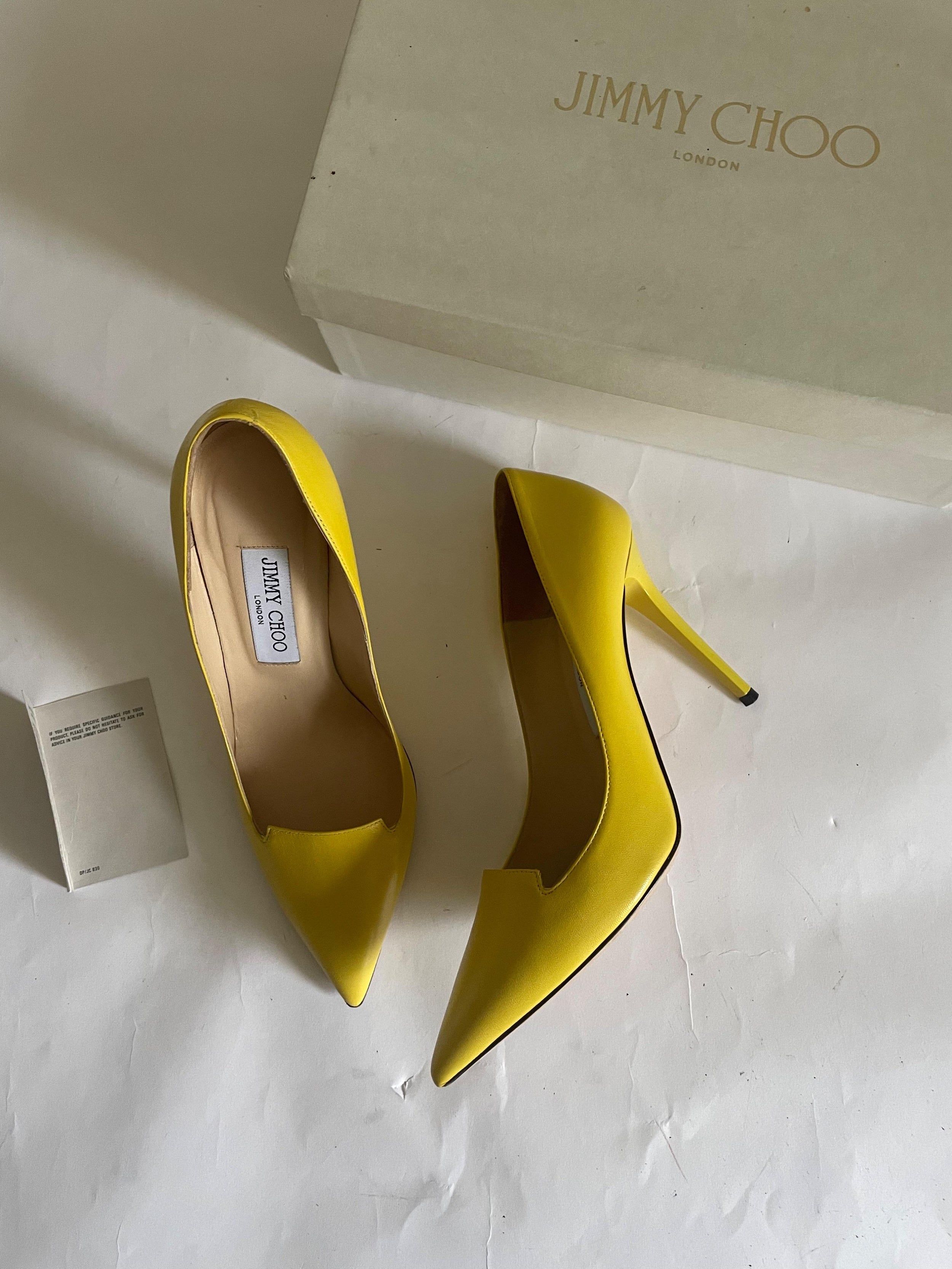 Avril Yellow Kid Leather Pointy Toe Pumps
