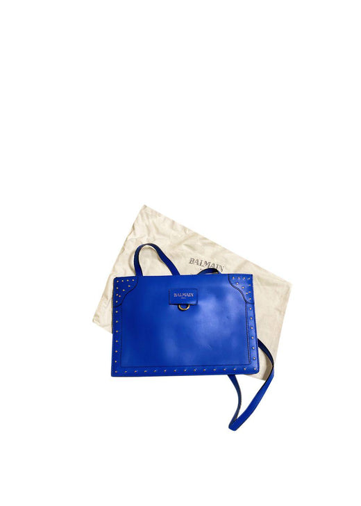 Blue Studded Leather D-Ring Tote