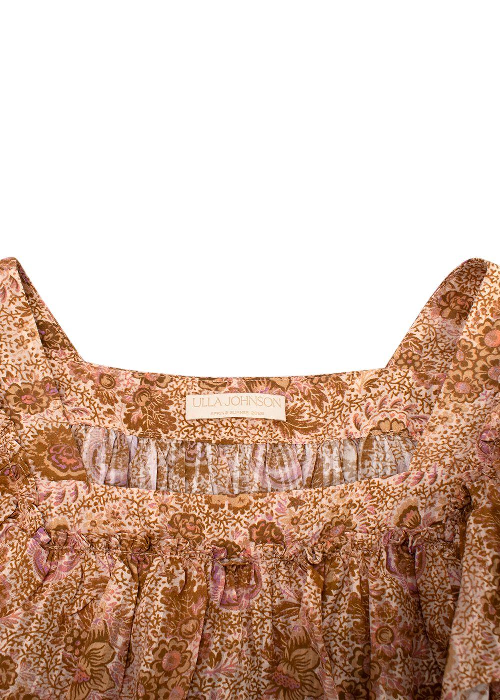 Ulla Johnson Tan Floral Ruffled Top