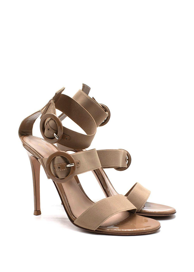 Gianvito Rossi Nude Double Buckle Strap Patent Leather Heels