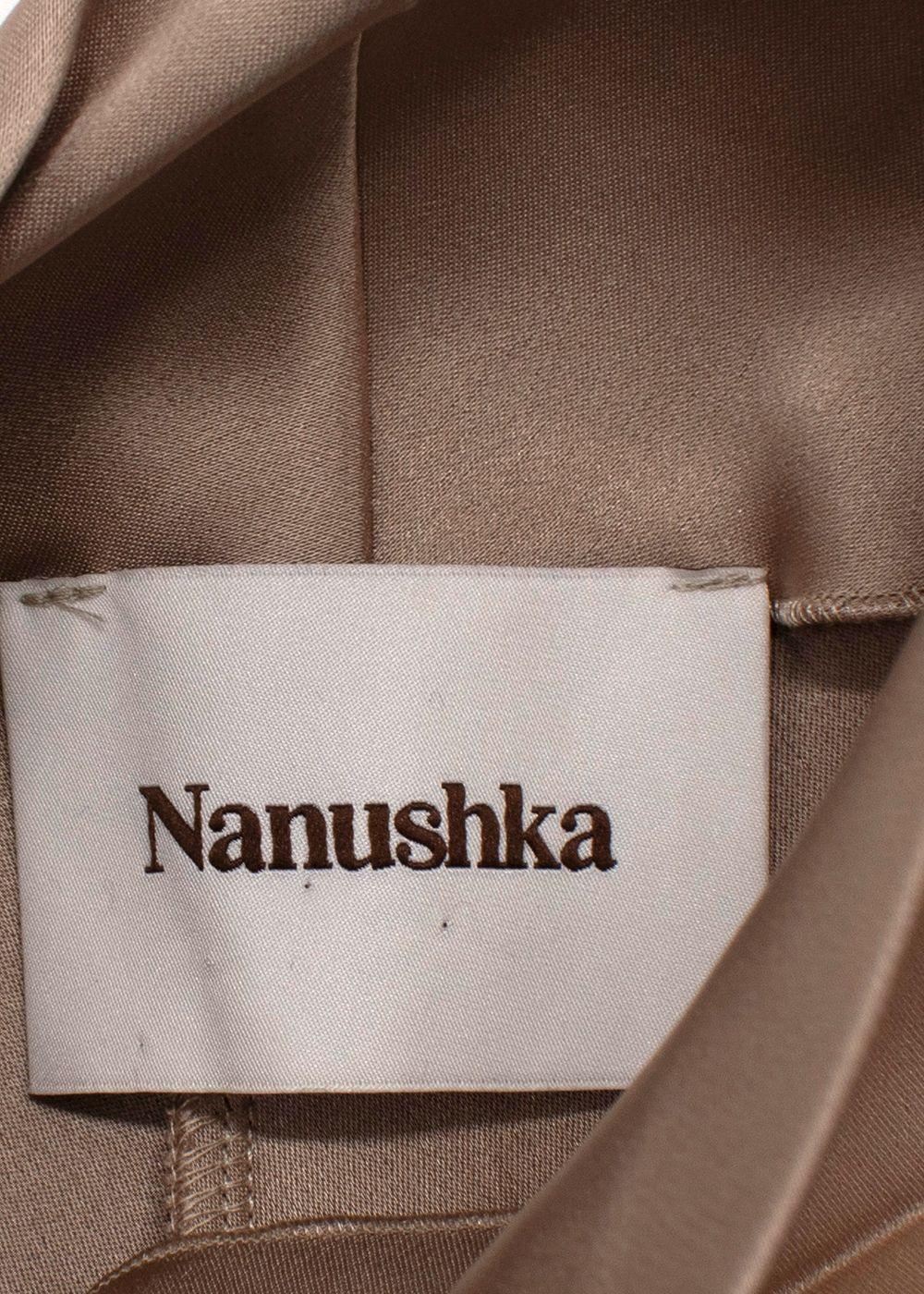 Nanushka Champagne Satin Midi Dress with Fringing