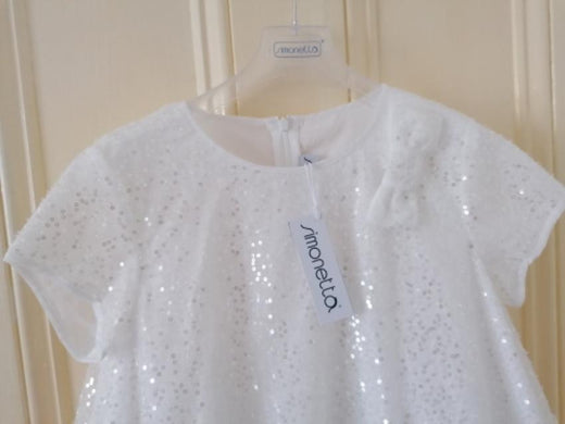 Simonetta White Sequin Embellished Girls 10Y Dress