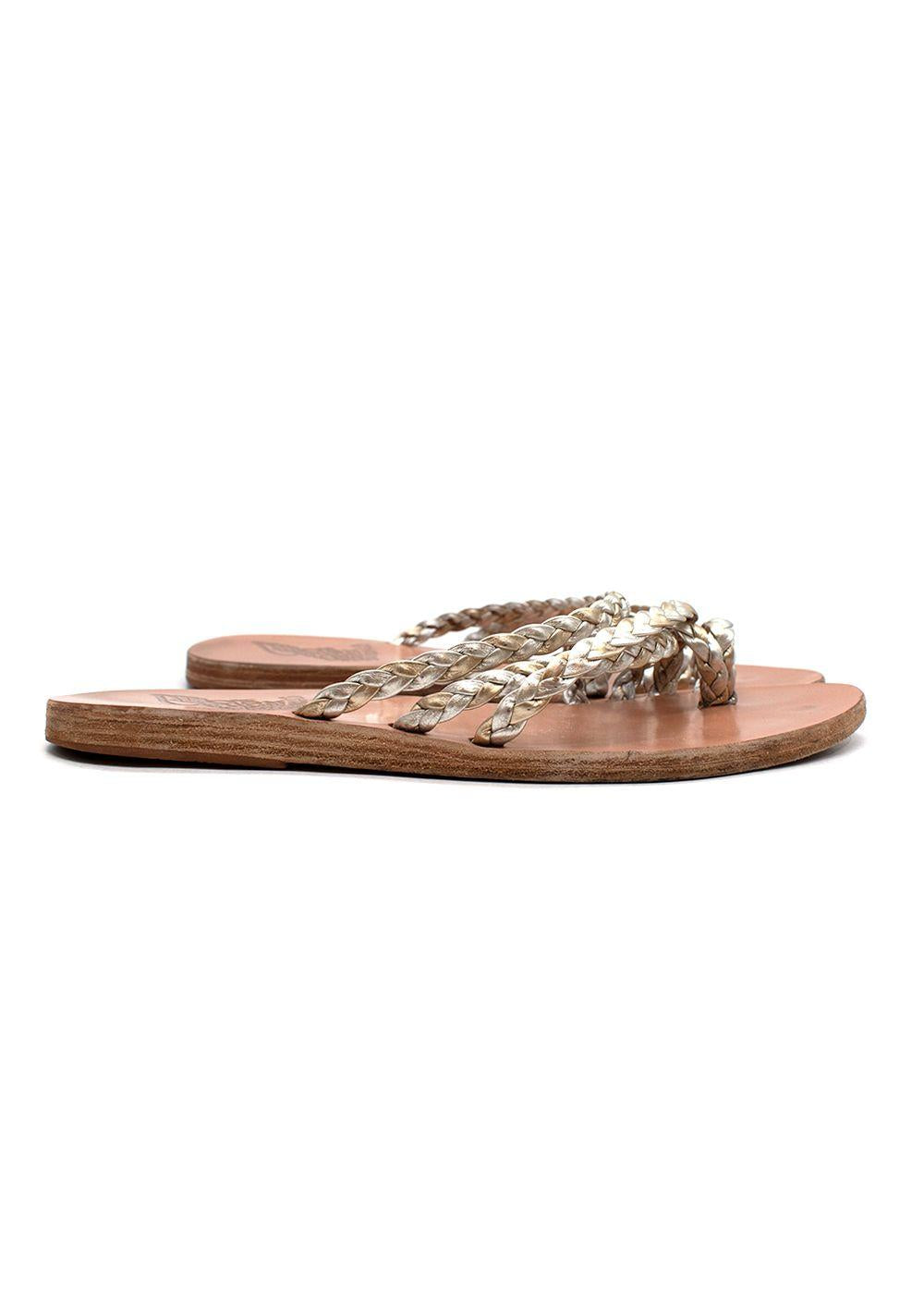 Ancient Greek Amalia Gold Leather Slide Sandals
