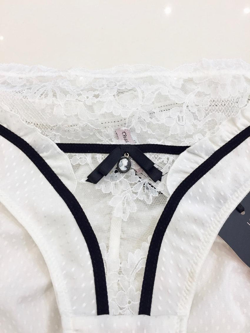 Chantal Thomass Paris Ivory Leavers Lace Half Cup Bra & Brief Set