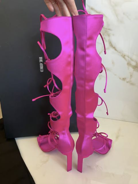 The Attico Pink Satin Aria Gladiator Sandal