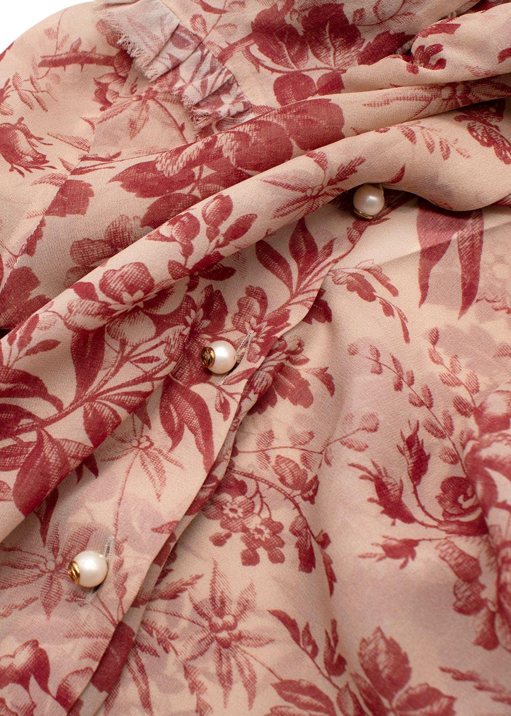 Gucci Floral Print Sheer Pussybow Silk Blouse