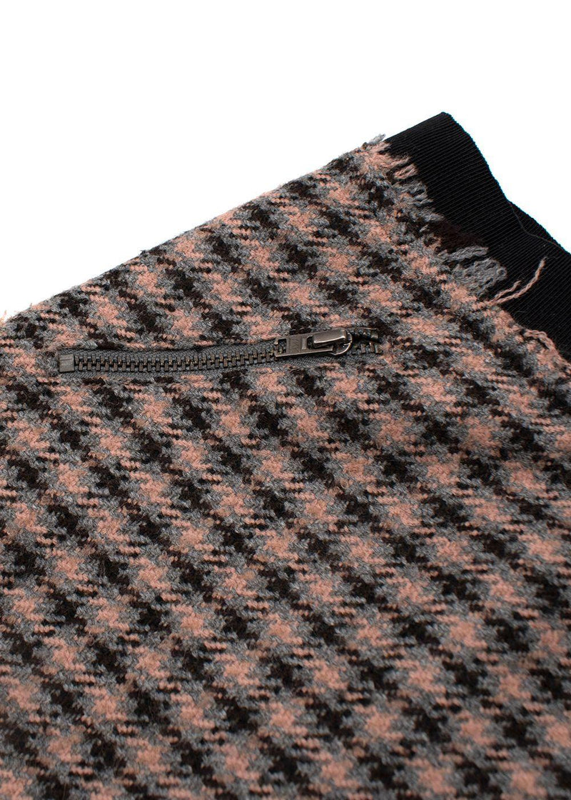 Pink Houndstooth Tweed Skirt