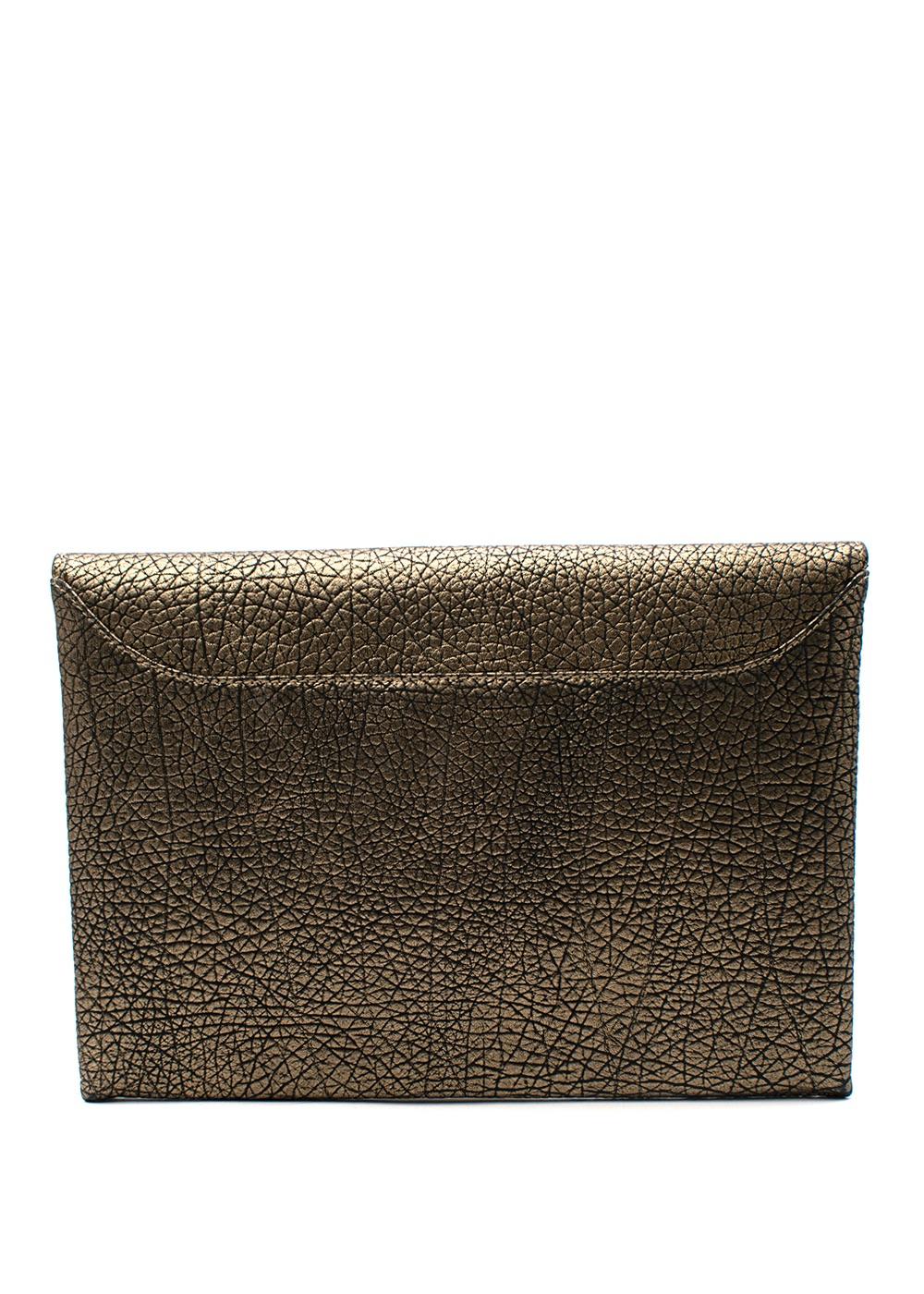 Gold Metallic Embossed Leather Clutch Bag