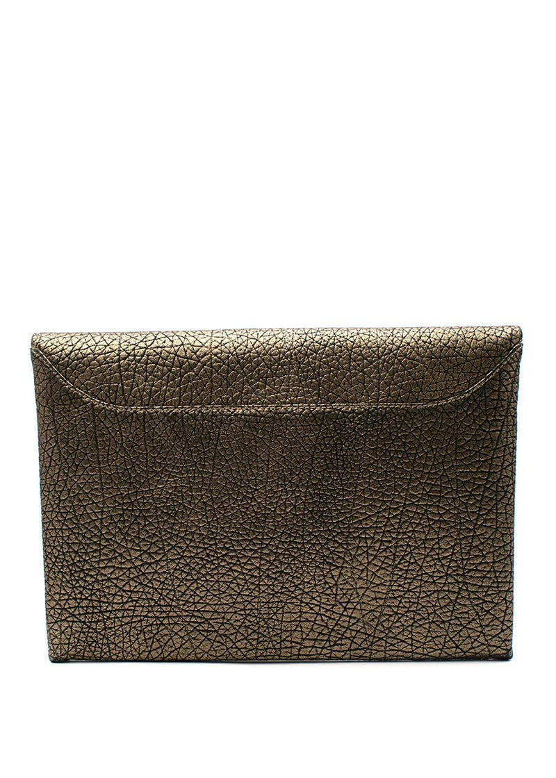 Gold Metallic Embossed Leather Clutch Bag
