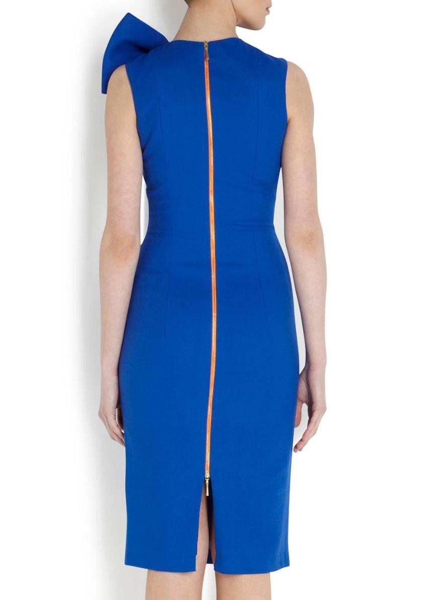 Philip Armstrong bow-detail blue wool-crepe dress