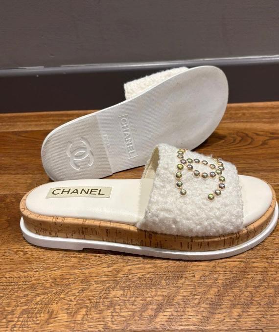 Chanel Embellished Terrycloth Slides