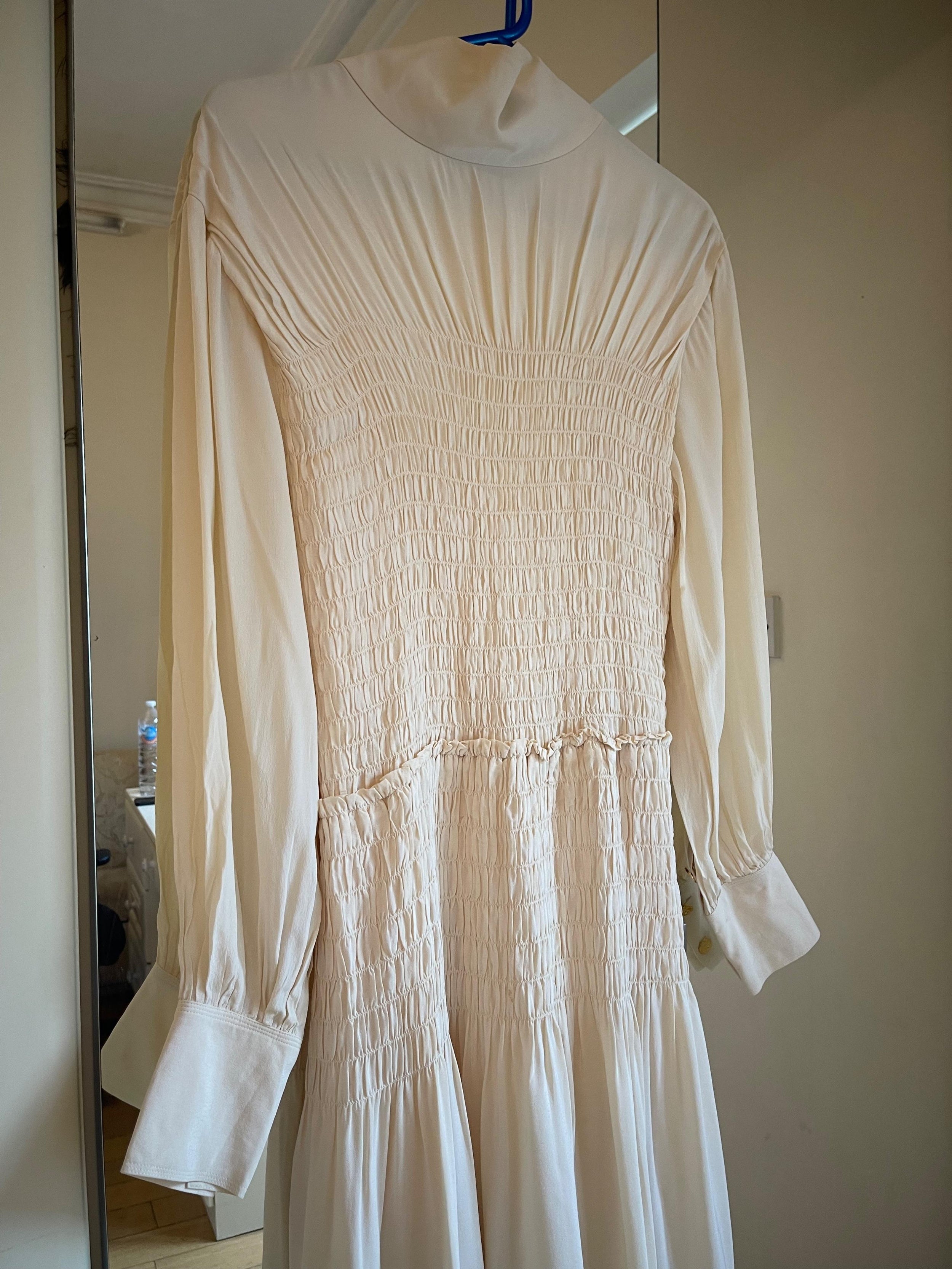 Proenza Schouler Cream Shirred Midi Dress