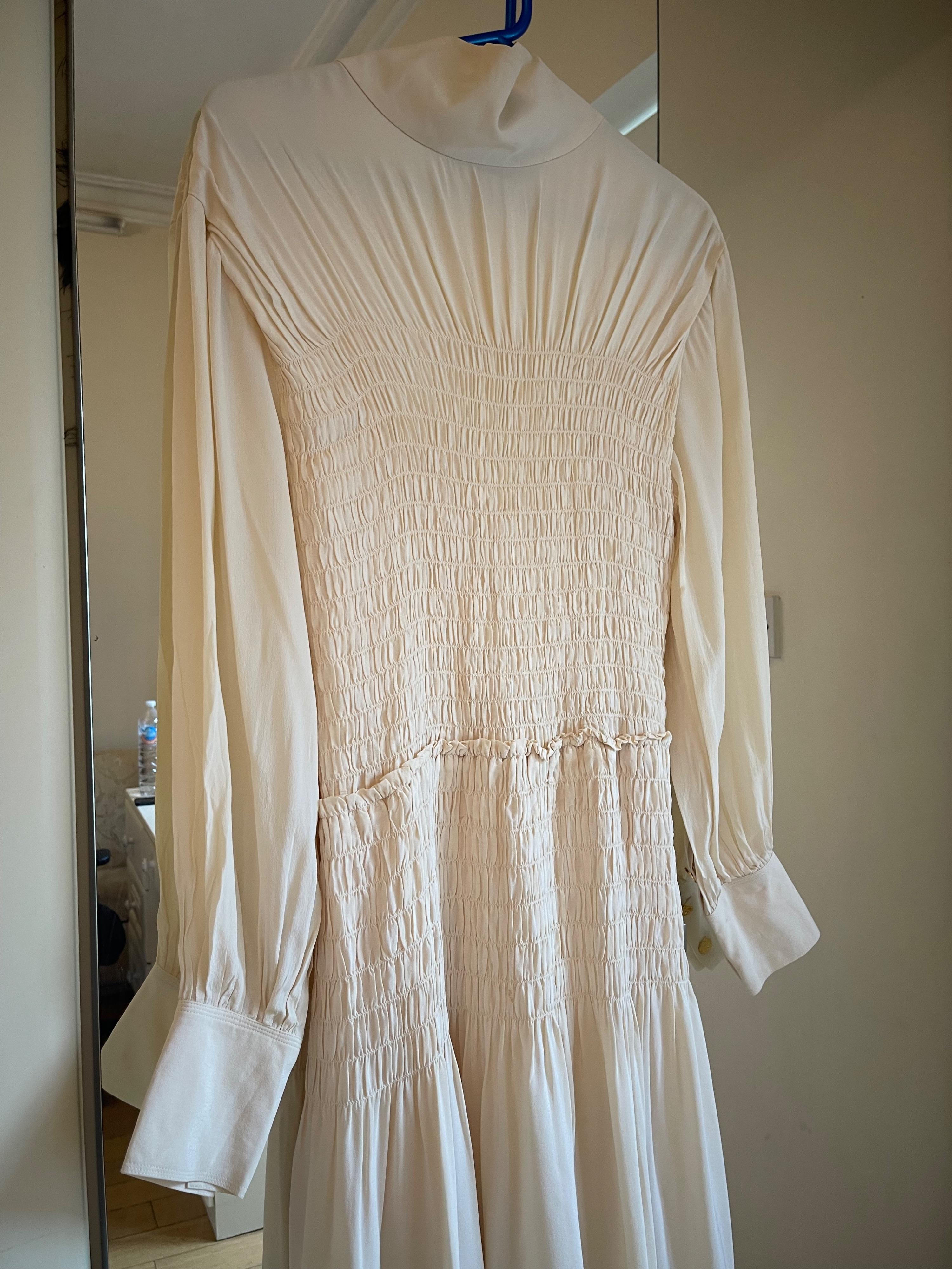 Proenza Schouler Cream Shirred Midi Dress