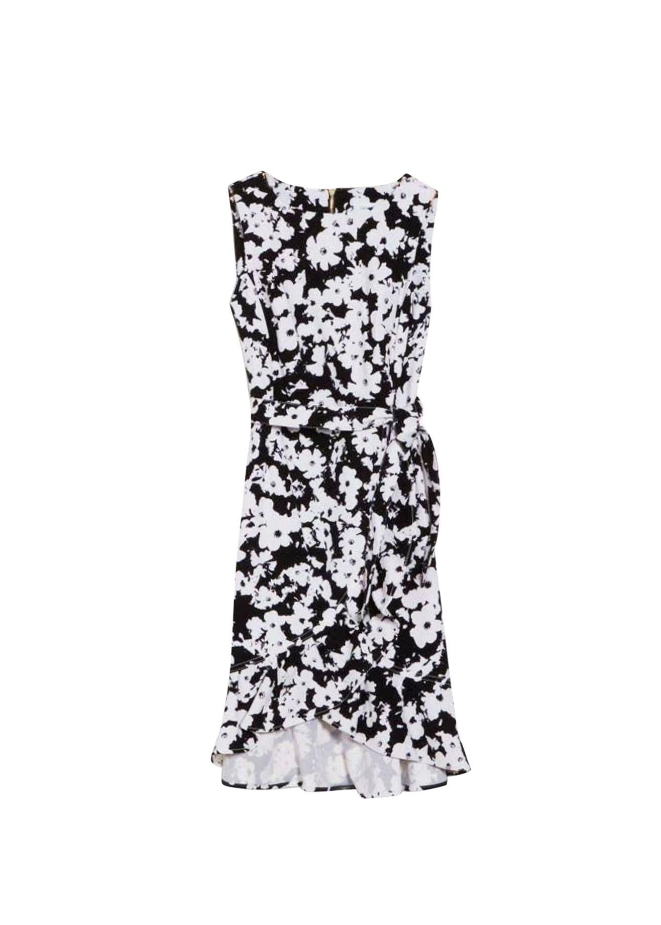 Floral Printed Black & White Sleeveless Dress