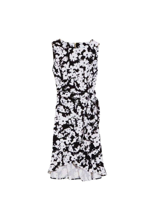 Floral Printed Black & White Sleeveless Dress