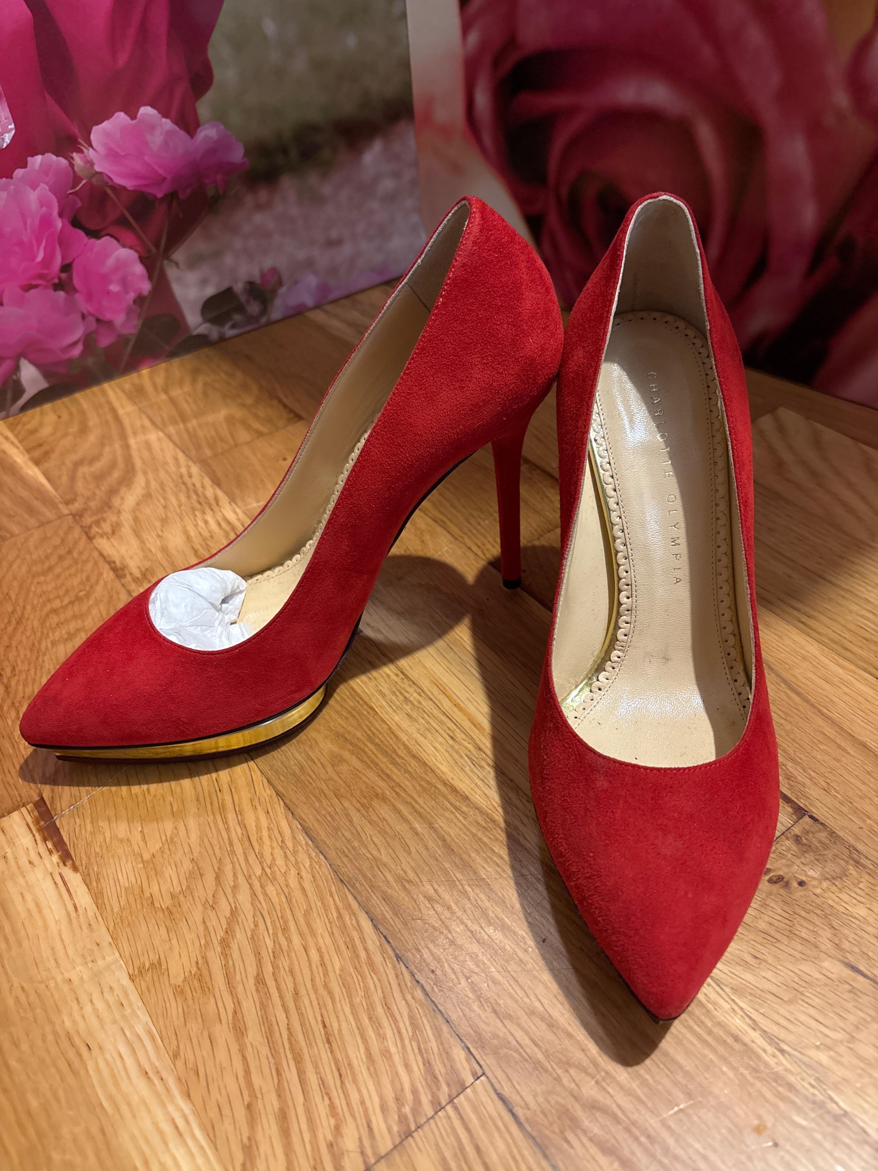Charlotte Olympia Red Suede Platform Pumps