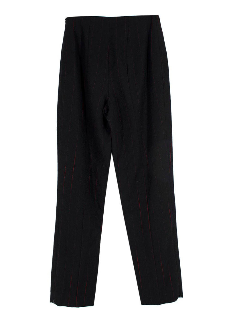 Mugler Black with Red Pinstripe Wool Trousers