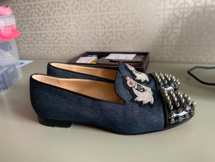 Christian Louboutin Denim Intern Spiked Flats