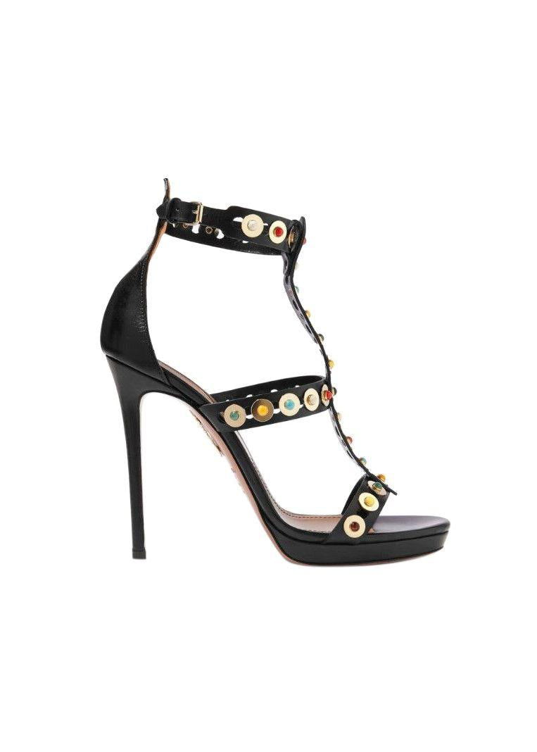 Black leather Byzantine Gladiator heeled sandals