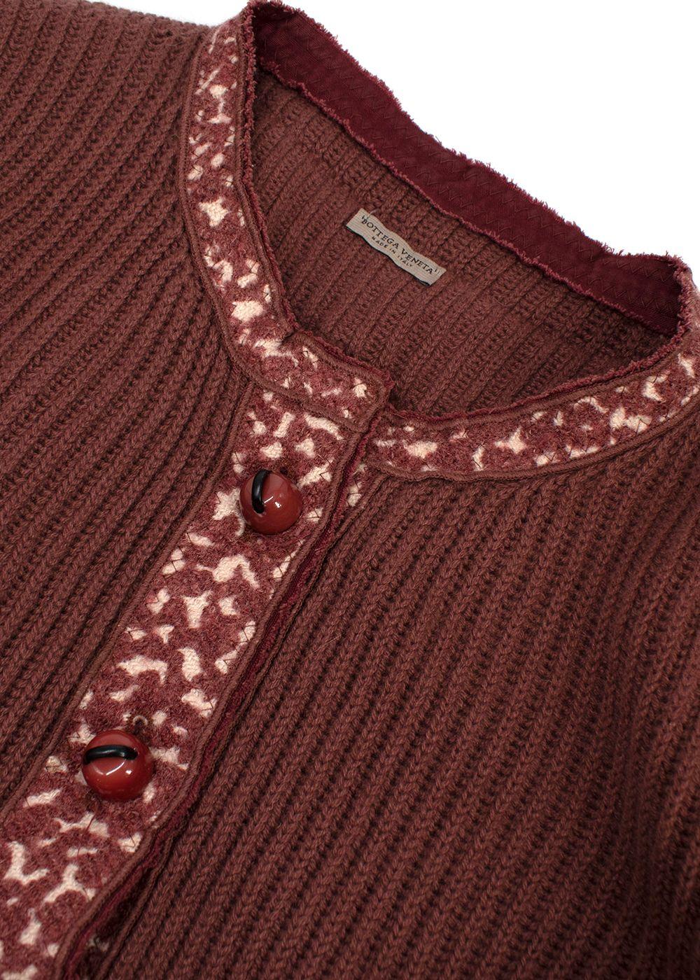Bottega Veneta Ribbed Knit Dark Rose Cashmere Cardigan