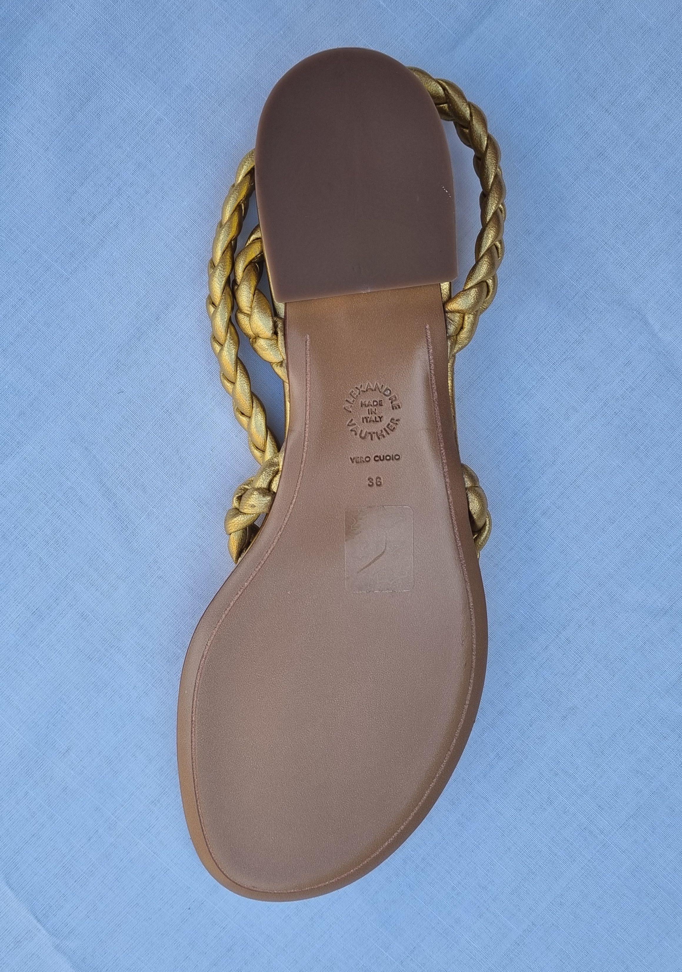 Gold leather braided thong sandals