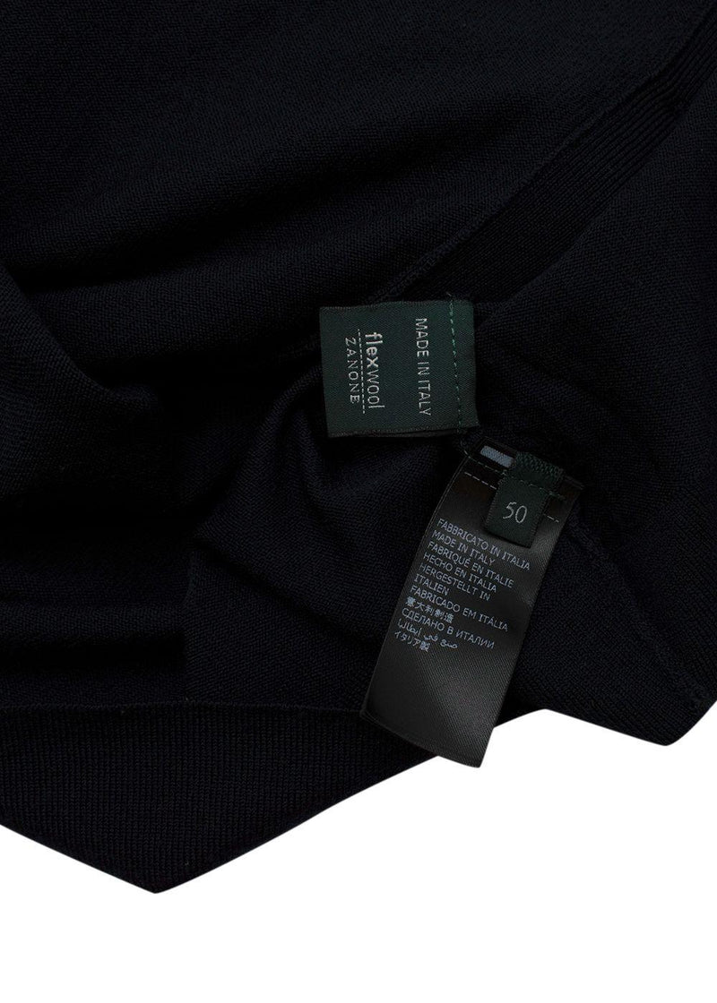 navy wool long sleeved cardigan