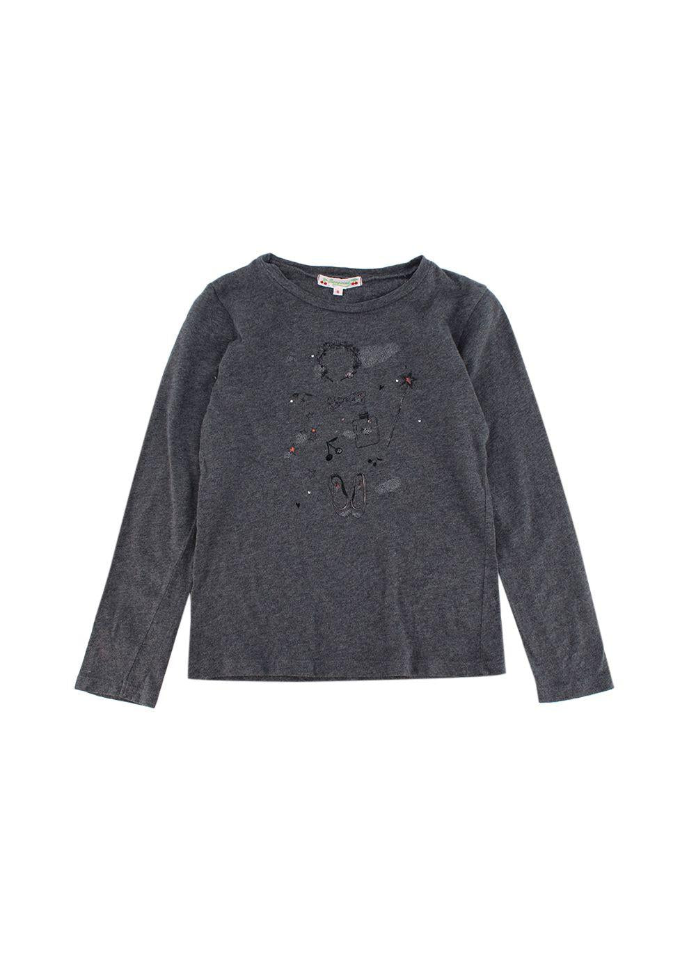 Grey Graphic Printed Long Sleeved Cotton T-Shirt
