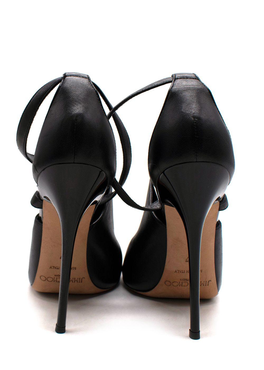 Jimmy Choo Black Leather Peep Toe Sandals