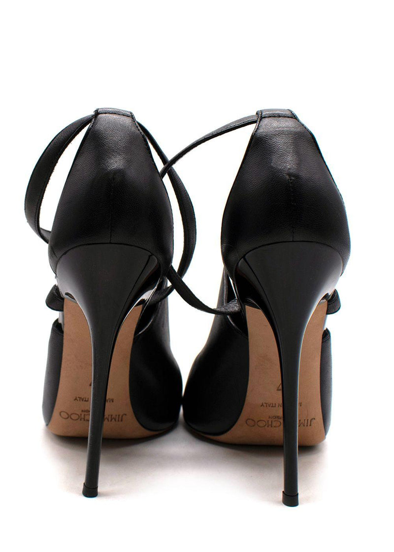 Jimmy Choo Black Leather Peep Toe Sandals