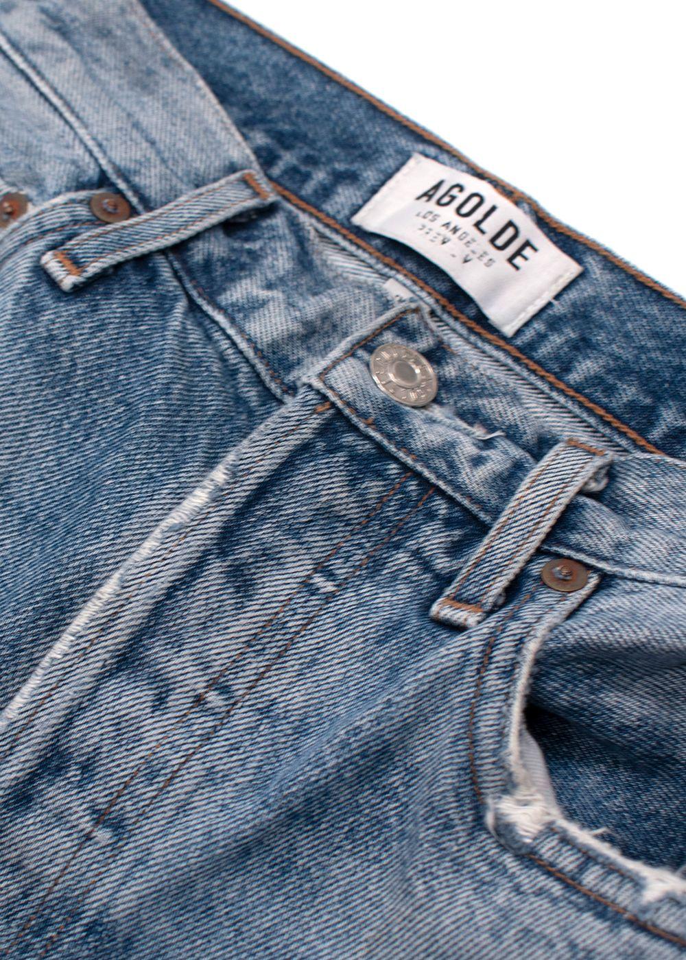 Agolde Blue High Waisted Frayed Hem Denim Jeans