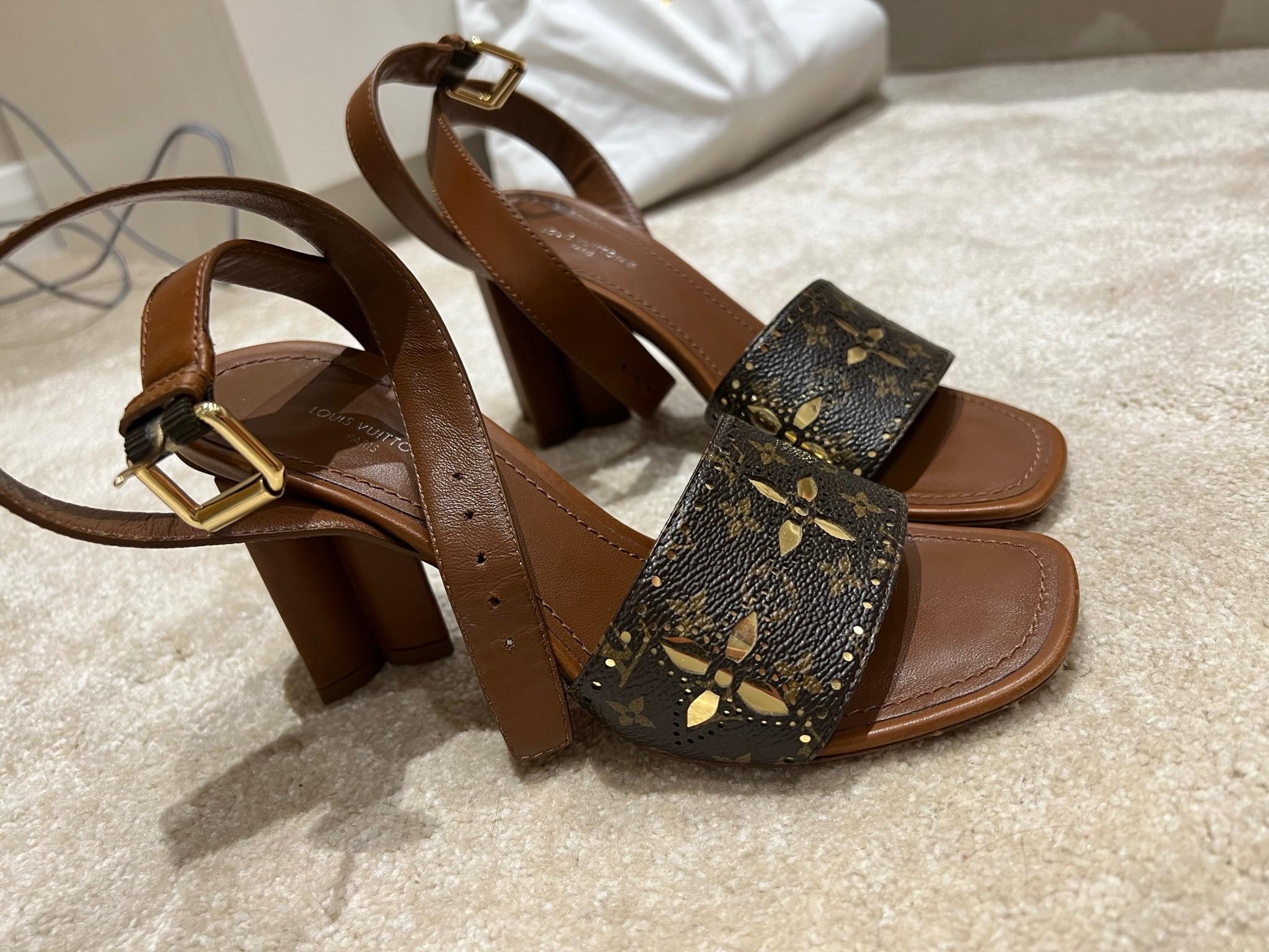 Monogram canvas & leather silhouette heeled sandals
